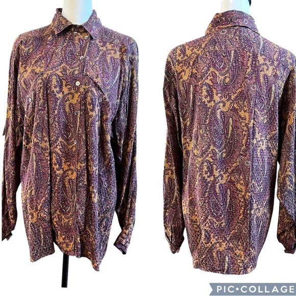 Vintage Escada Silk Blouse Margaretha Ley Top Paisley Print Size 38 Button Front - Picture 1 of 14